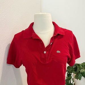 Lacoste Ladies Red Slim-Fit Piqué Polo Size Small